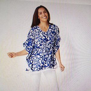 Susan Graver Printed Woven Scarf Top with Tassel Trim